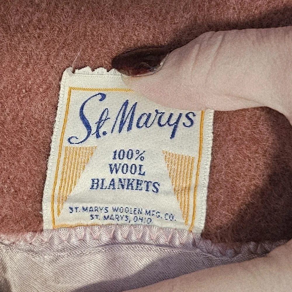 St. Mary's Vintage 100% Wool Striped Pink colorway Striped Blanket